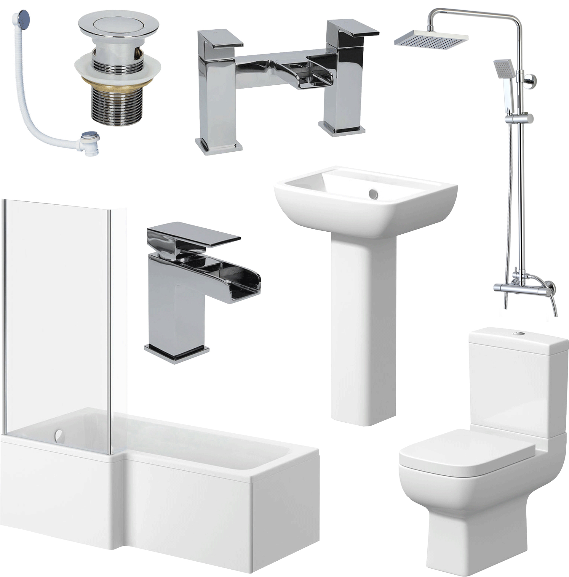 Details About L Shaped Bathroom Suite Close Coupled Toilet Basin Bath Screen Taps Complete Set