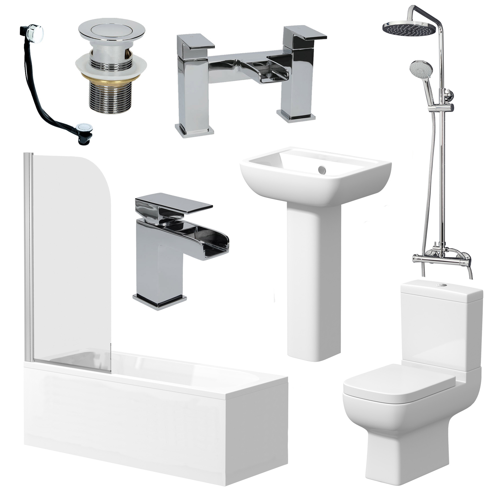 Details About Complete Bathroom Suite 1700mm Straight Bath Screen Wc Toilet Basin Sink Shower