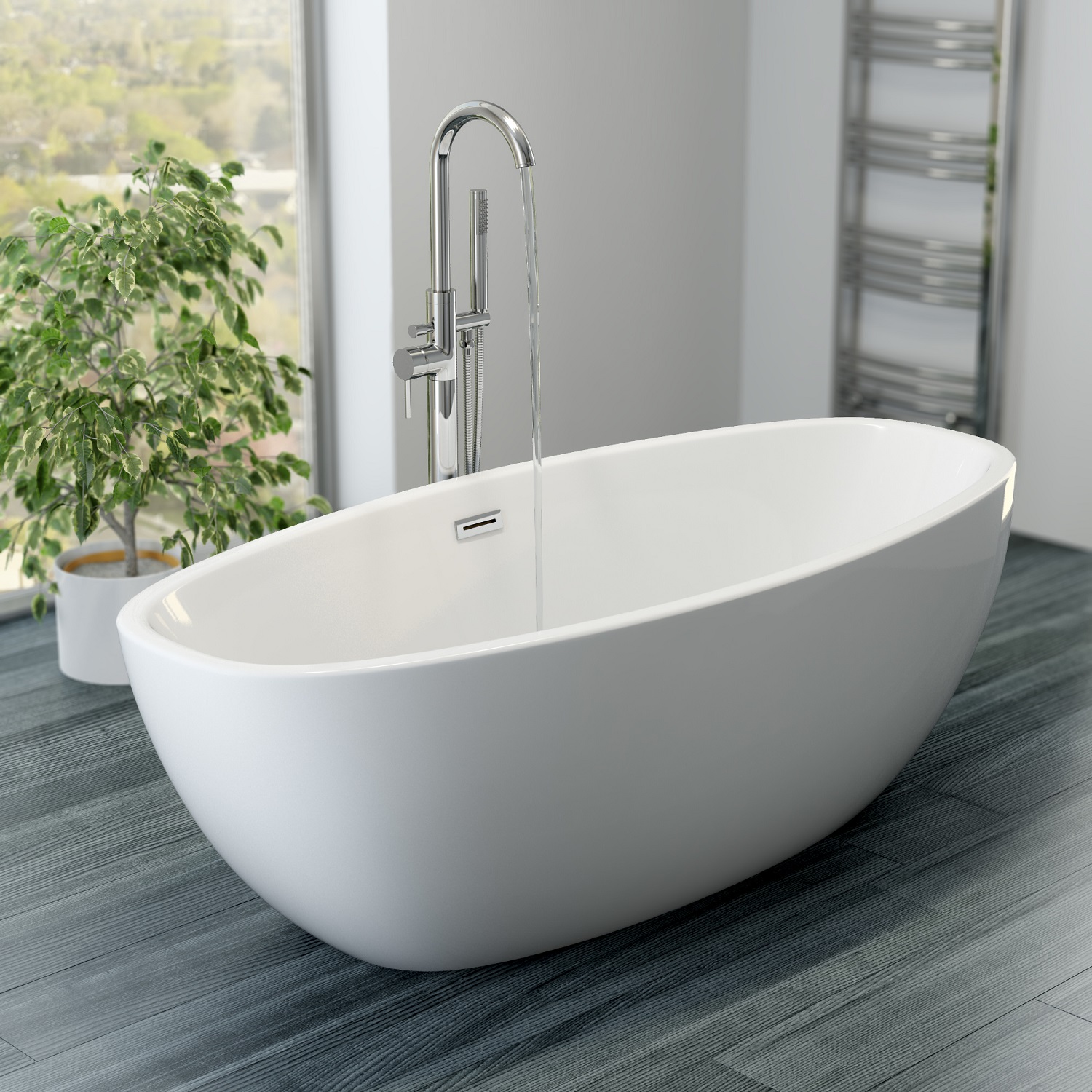 Details About Luxury Modern Freestanding Bath Egg Shaped Acrylic Bathtub Built In Waste White