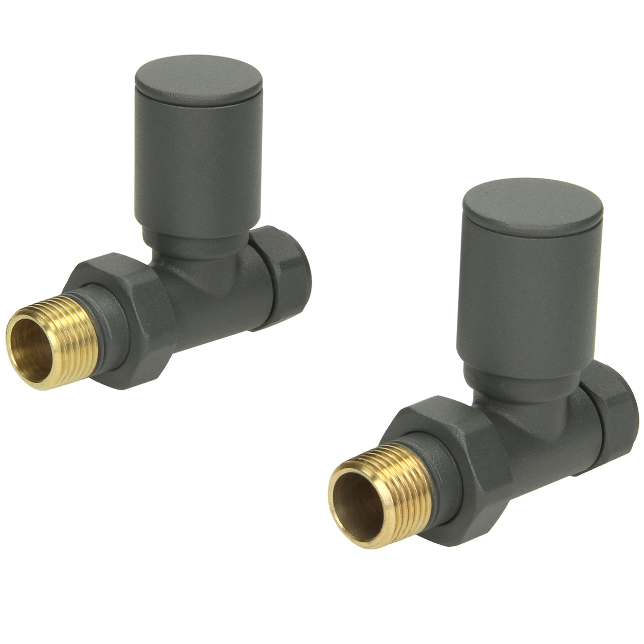 Modern Straight Heated Towel Rail Radiator Valves Pair 15mm Anthracite