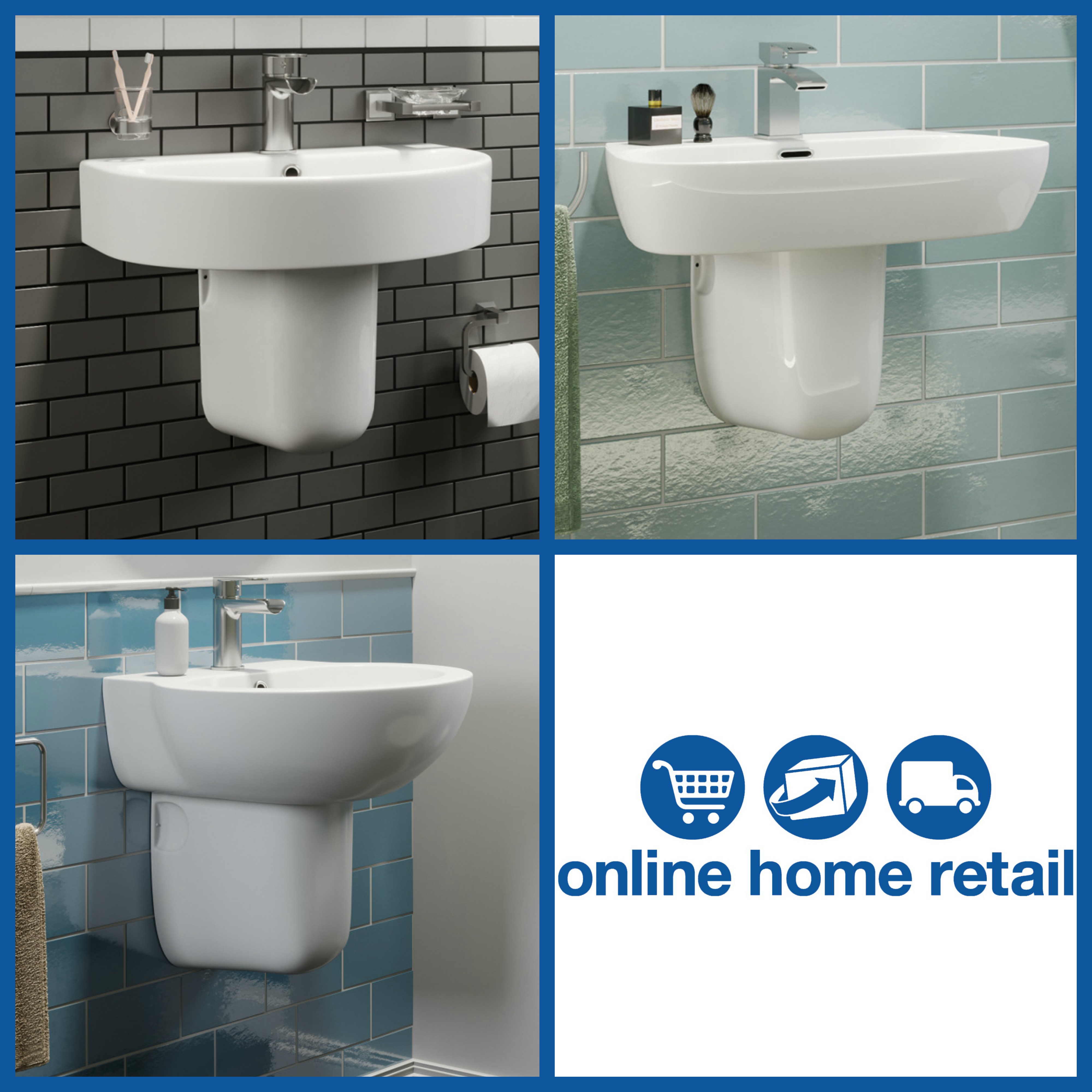 Modern Bathroom Basin Sink Semi Pedestal Set Wall Mounted Single