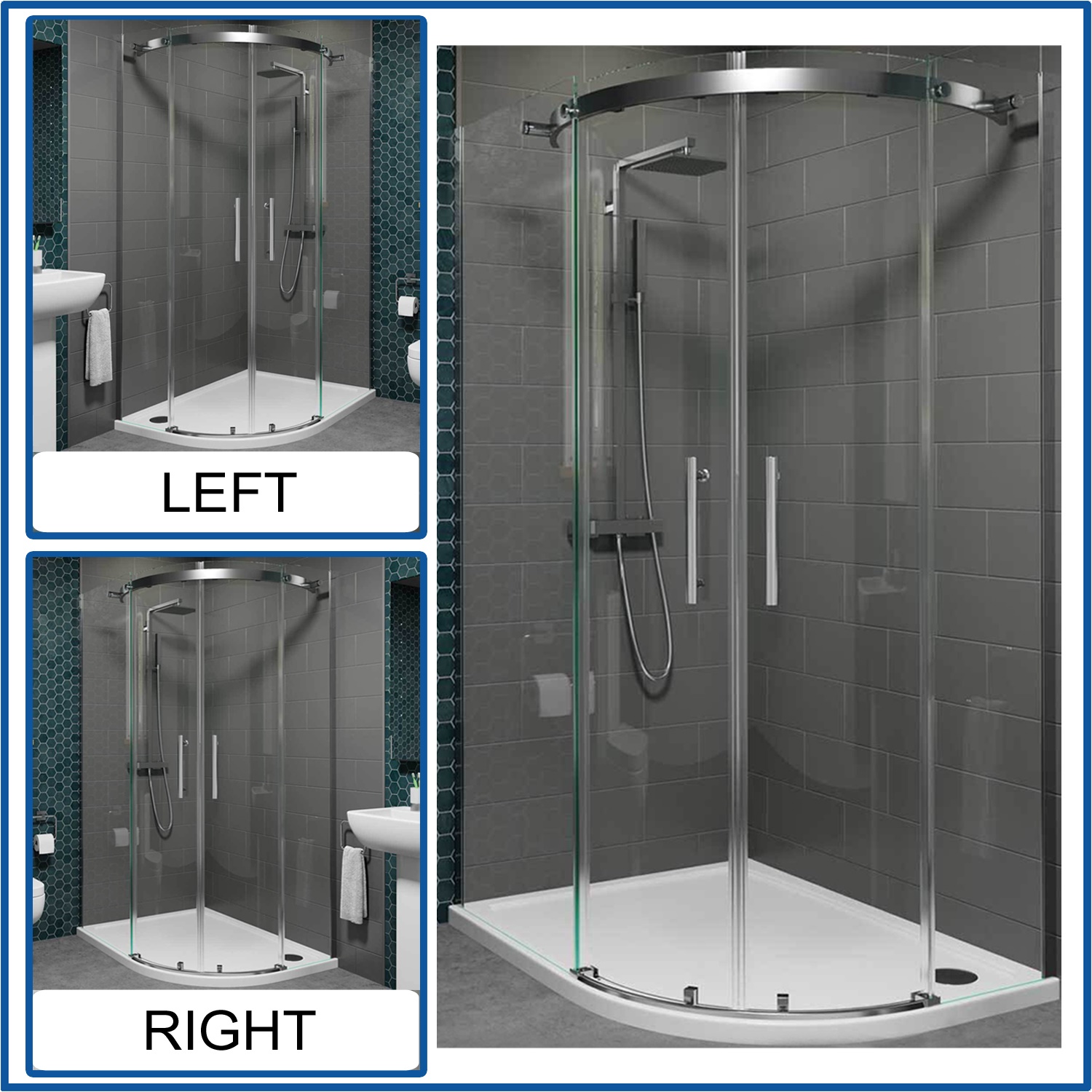 Offset Quadrant Shower Enclosure Frameless Walk In Corner Cubicle Tray